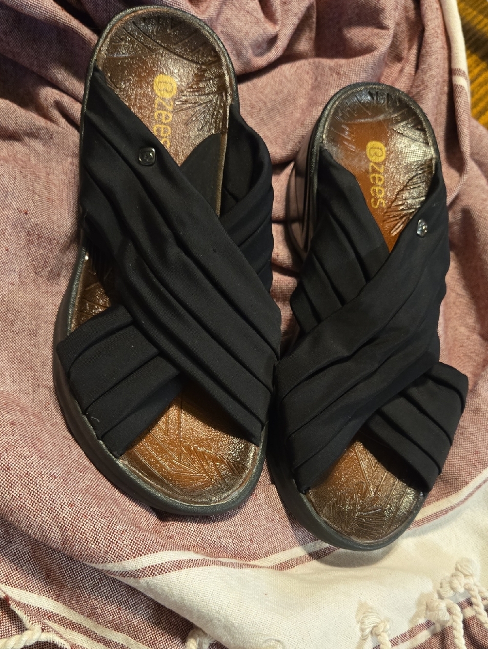 Bzees Black Crisscross Slip-On Mules